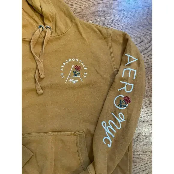 Aeropostale gold hoodie with roses. - Picture 2 of 3